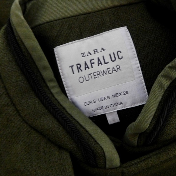 ZARA Green Army Jacket Pea Coat Wool Double Breasted Jacket Military Small - Picture 11 of 16